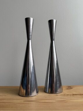 2 pcs IKEA Vintage 90s Gota by Erika Pekkari 9" Chrome Taper Candle Holders
